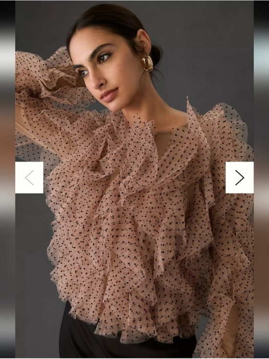 Anthropologie Tops - 🖤 Anthropologie Dolan Tulle Beige Polka Dot Ruffle Tulle Blouse Medium